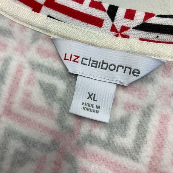 LIZ CLAIBORNE RED WHITE & Black V Neck Sweatshirt Top Size XL New With Tags - Picture 4 of 12
